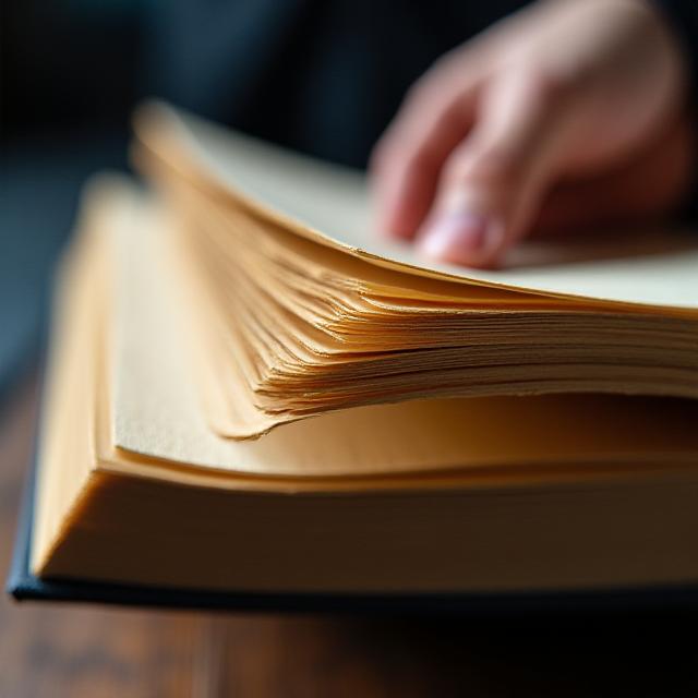 Close up of a hand turning a page in a high-quality paper ledger